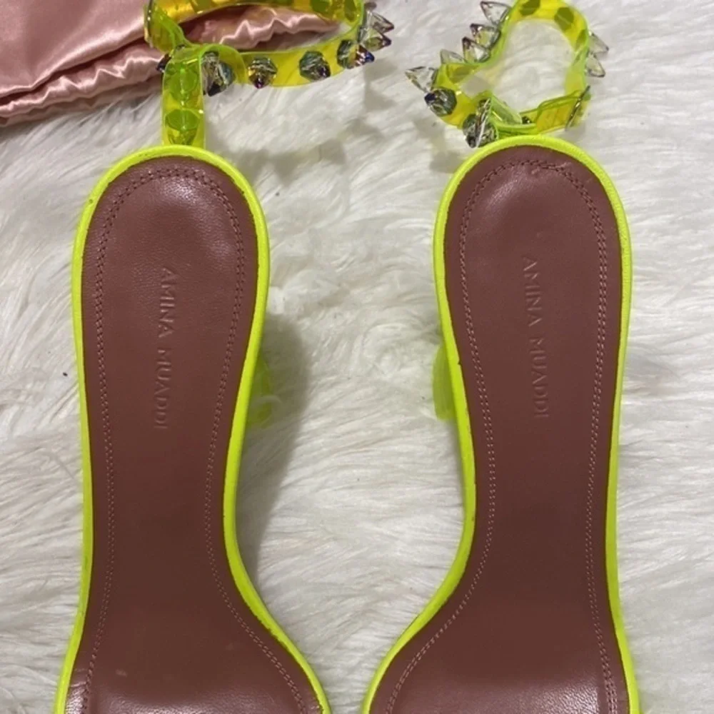 Amina Muaddi‎ Julia Neon Crystal-Spike Clear sandal size 38.5 EU
